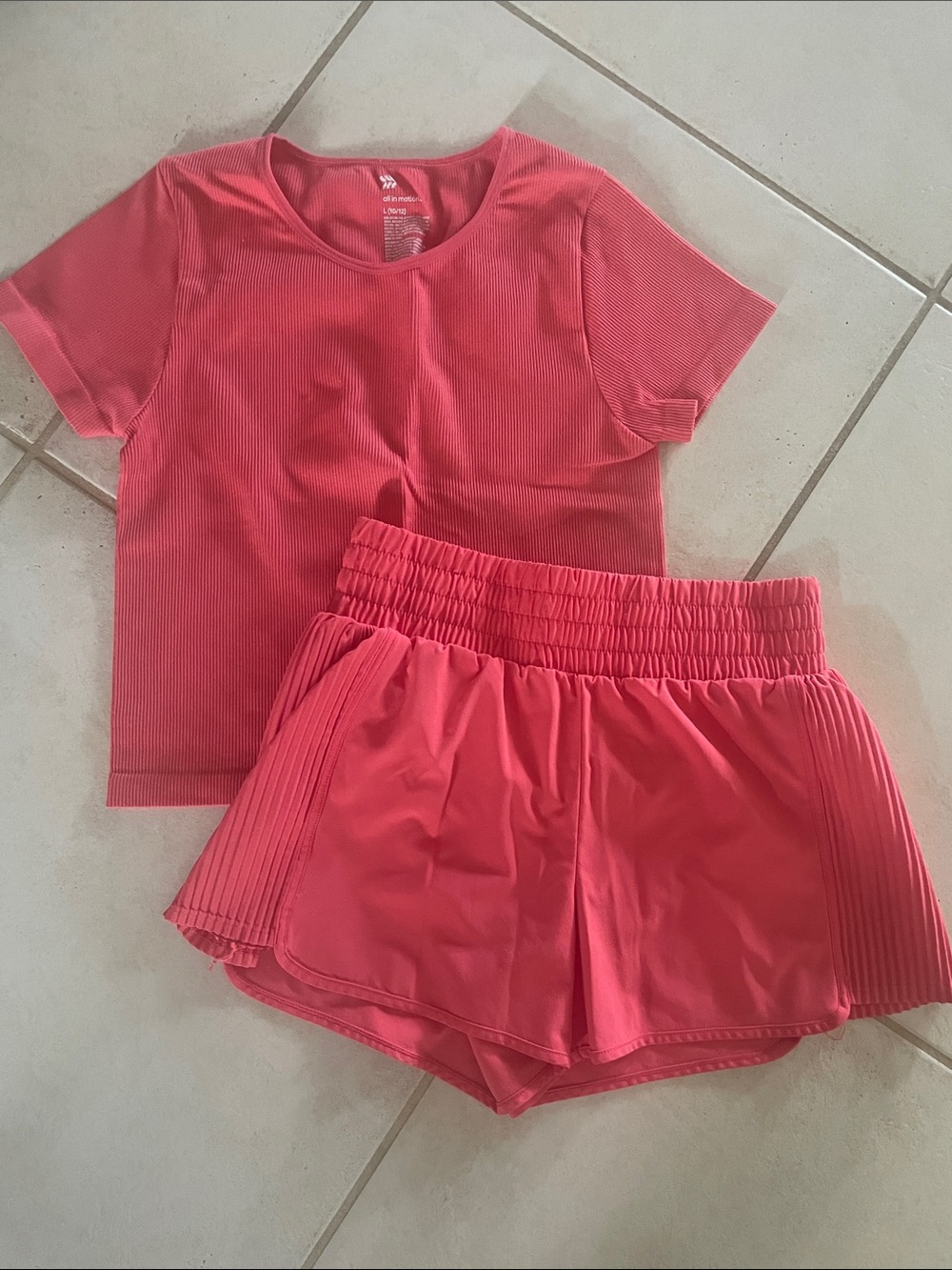 all in motion Coral Pink Kids Short Sleeve Top & Elastic Waist Shorts Set
